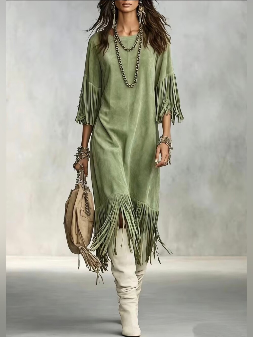 New Fringe Detail Round Neck Pullover Dress for Daily Life Commute Outdoor Warm